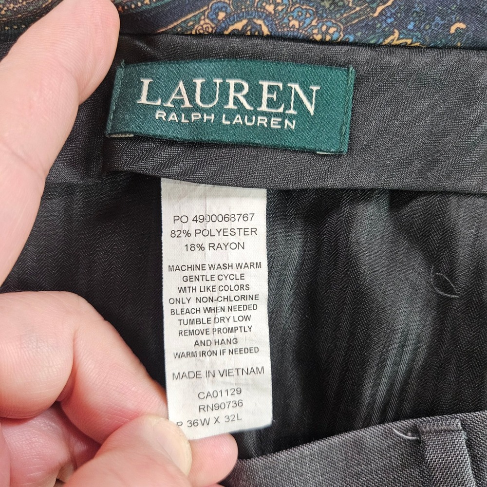 Lauren Ralph Lauren Mens Gray Dress Pants Flat Front 36x32 Professional Trousers - Picture 3 of 8